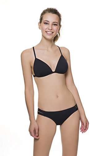 COCÖA Braguita de Bikini básica escotada con Tiras en los costados. Color Negro. Totalmente Forrada. Talla de S a la XL. (M)
