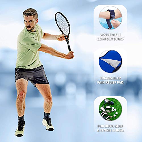 Codera de cinta azul Actesso para codo de tenista – Ayuda a reducir el dolor a causa del codo de tenista o codo de golfista (epicondilitis lateral o medial)