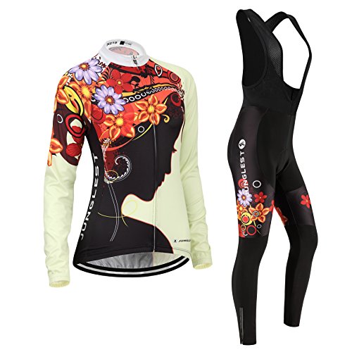 (Cojín 3D)(traje(strap negro) tamaño:M) manga ciclismo rendimiento larga Jerseys rompevientos transpirable Moda para mujer los de chaleco maillot ropa sudo