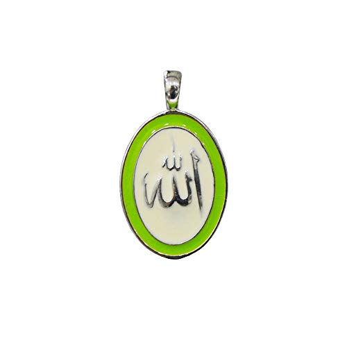 Colgante Amuleto de Plata con Nombre Allah Dios en árabe Hecho en Egipto por los Mejores Joyeros Artesanos Plata de Ley Primera Cálidad Muy Bonito (Verde)