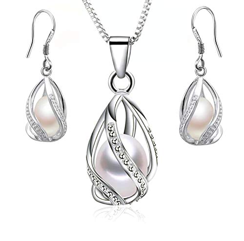 Colgante y Pendientes con Perlas Naturales de Agua Dulce y Plata de Primera Ley Perlas auténticas Clase AAA Set de Joyas para Mujer Esposa (Set Twiss)