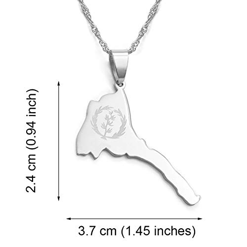 Collar De Mapa,Eritrea Vintage Delgado Colgante Mapa Bandera Patriótica Collares Exquisitos Oro Plata Color Accesorios Étnico Encanto Moda Joyería Hombre Mujeres Señoras, Color Plata