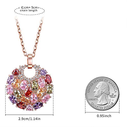Collar de mujer Collar con colgante de circón de oro rosa Pendientes de flores de colores chapados en oro/Pendientes delicados para regalos de mujer (Round pendant)