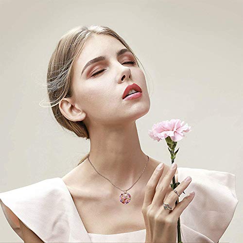 Collar de mujer Collar con colgante de circón de oro rosa Pendientes de flores de colores chapados en oro/Pendientes delicados para regalos de mujer (Round pendant)