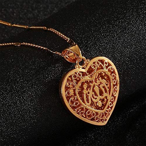 Collares colgantes de Alá con forma de corazón hueco musulmán árabe clásico de Color dorado para joyería femenina, color dorado