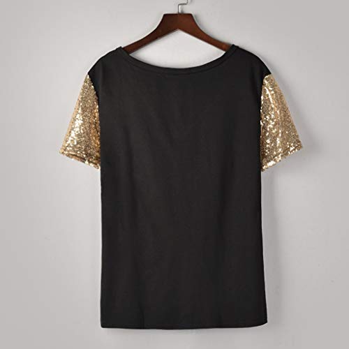 Color sólido de Las Mujeres Simple Sexy con Cuello en V Lentejuelas de Manga Corta Loose Top Casual Elegantes Sudadera Camiseta Verano riou