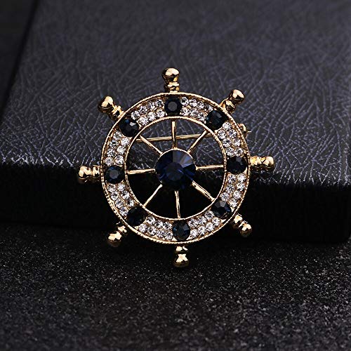 COLORFULTEA Moda Coreana Nuevo Cristal Estilo Azul Marino Barco Timón Ancla Broche Pin De Solapa para Traje De Hombre Insignia Joyería Accesorios De Cuello De Camisa