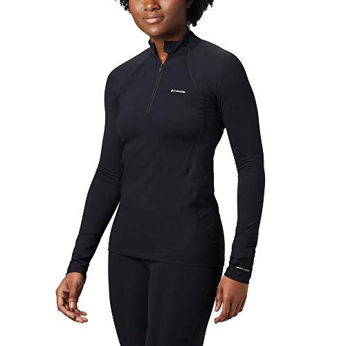 Columbia Midweight Stretch Long Sleeve Half Zip Camiseta térmica con Media Cremallera, Mujer, Negro, S
