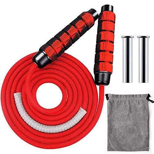 Comba para fitness, comba con pesos en la cuerda de saltar, longitud ajustable para cardio, entrenamiento de resistencia, entrenamiento de fitness, entrenamiento intensivo de entrenamiento, color rojo