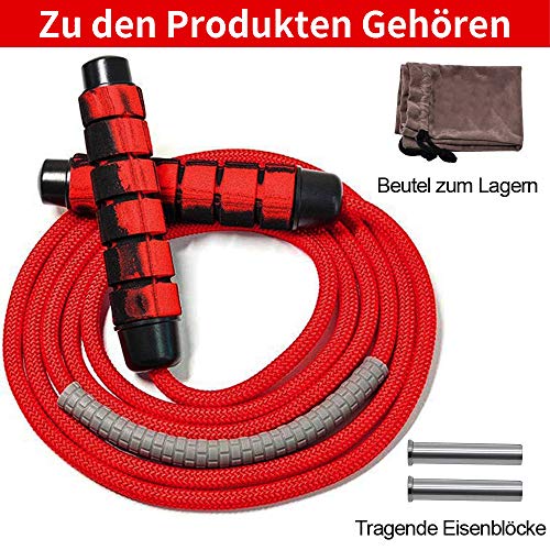 Comba para fitness, comba con pesos en la cuerda de saltar, longitud ajustable para cardio, entrenamiento de resistencia, entrenamiento de fitness, entrenamiento intensivo de entrenamiento, color rojo