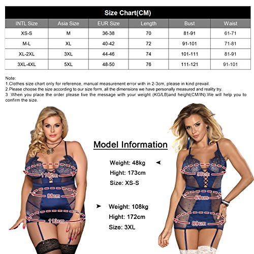 comeondear Lencería 2 Piezas Transparente Babydoll Correas Cruzadas con Liguero y Tanga Talla Grande