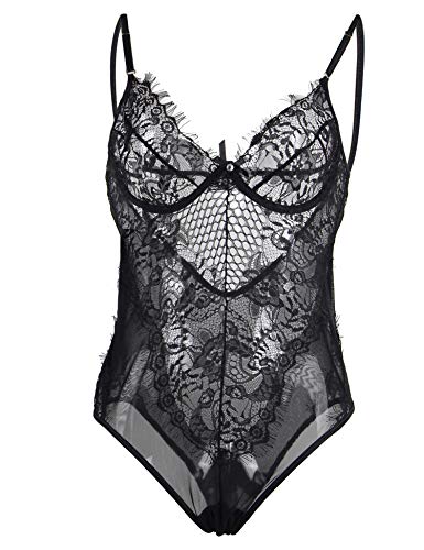 comeondear Mujer Body Lencería de Encaje Escote V con Aros Preformados Espalda Descubierta