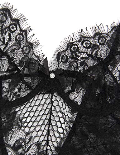 comeondear Mujer Body Lencería de Encaje Escote V con Aros Preformados Espalda Descubierta