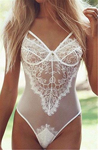 comeondear Mujer Body Lencería de Encaje Escote V con Aros Preformados Espalda Descubierta
