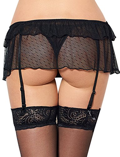 comeondear Mujer Liguero Sexy Encaje de Mini Falda con Tanga sin Medias Talla Grande