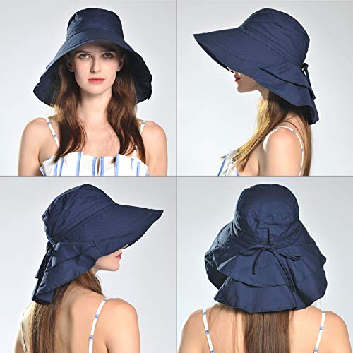 Comhats Gorra de Verano con Visera y protección para el Cuello, con cordón, para Mujer Sombrero (UPF 50+) Azul Oscuro
