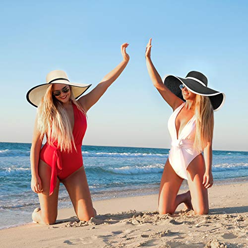 Comhats Mujer Sombrero Plegable De Paja Panamá Verano Sol ala Ancha Flexible Playa UV Moda Beige