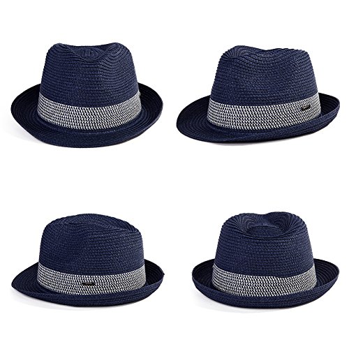 Comhats Paja Unisex Sombrero Hombres Empacables Mujeres Fedora Trilby Panamá Verano ala Corta Azul Marino M
