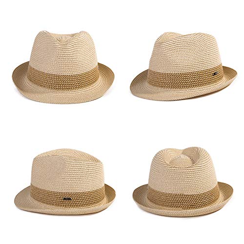 Comhats Paja Unisex Sombrero Hombres Empacables Mujeres Fedora Trilby Panamá Verano ala Corta Beige L