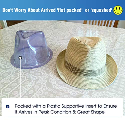Comhats Paja Unisex Sombrero Hombres Empacables Mujeres Fedora Trilby Panamá Verano ala Corta Beige L