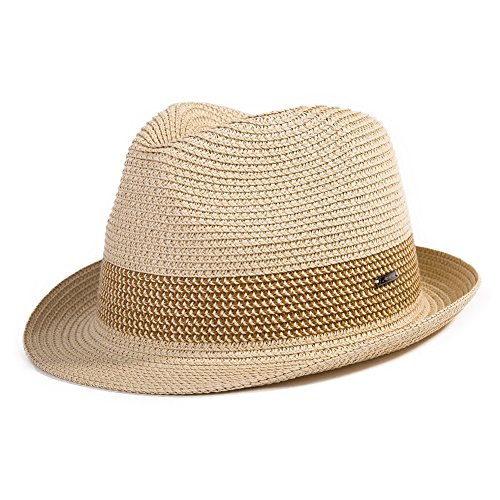 Comhats Paja Unisex Sombrero Hombres Empacables Mujeres Fedora Trilby Panamá Verano ala Corta Beige L