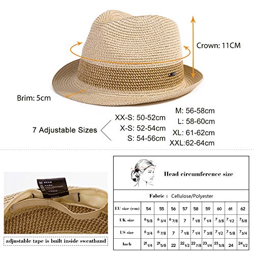 Comhats Paja Unisex Sombrero Hombres Empacables Mujeres Fedora Trilby Panamá Verano ala Corta Beige M