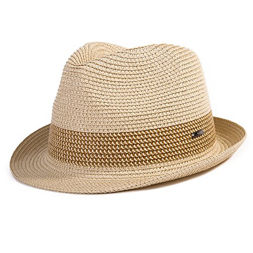 Comhats Paja Unisex Sombrero Hombres Empacables Mujeres Fedora Trilby Panamá Verano ala Corta Beige M