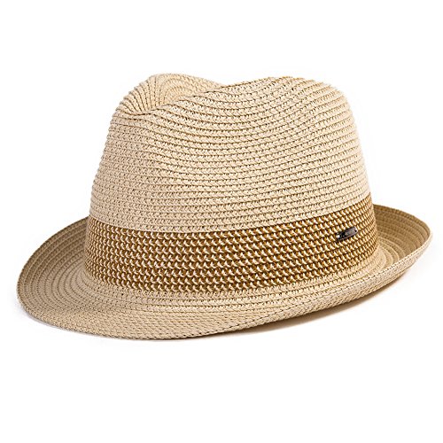 Comhats Paja Unisex Sombrero Hombres Empacables Mujeres Fedora Trilby Panamá Verano ala Corta Beige M