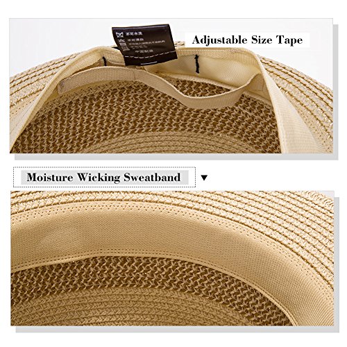 Comhats Paja Unisex Sombrero Hombres Empacables Mujeres Fedora Trilby Panamá Verano ala Corta Beige M