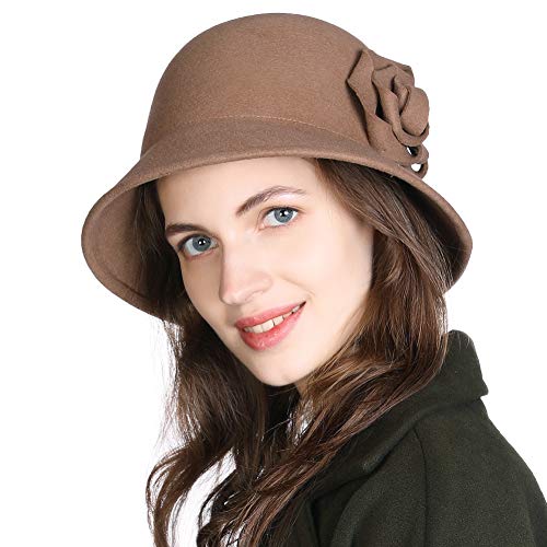 Comhats Sombrero de lana para mujer, 100% fieltro Cloche de los años 20, Fedora con visera para invierno, cálido, para periódicos, taxi, boina, aleta para otoño, plegable y ajustable