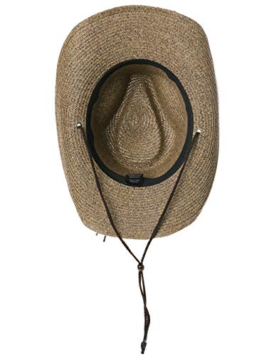 Comhats Sombrero de vaquera unisex occidental Outback de paja natural de verano sombrero de sol de playa con correa de barbilla