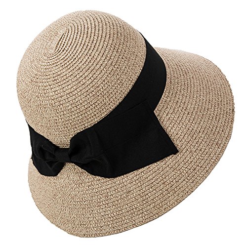 Comhats Sombrero de Verano de Paja con sombrilla para Mujer Sombrero de Sol Suelto de Playa de ala Ancha Beigemix L