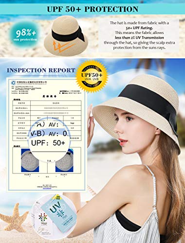 Comhats Sombrero de Verano de Paja con sombrilla para Mujer Sombrero de Sol Suelto de Playa de ala Ancha Beigemix L