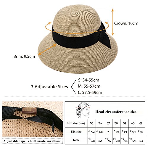 Comhats Sombrero de Verano de Paja con sombrilla para Mujer Sombrero de Sol Suelto de Playa de ala Ancha Beigemix M