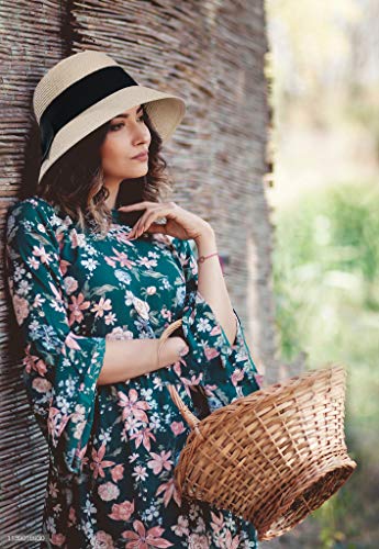 Comhats Sombrero de Verano de Paja con sombrilla para Mujer Sombrero de Sol Suelto de Playa de ala Ancha Beigemix M