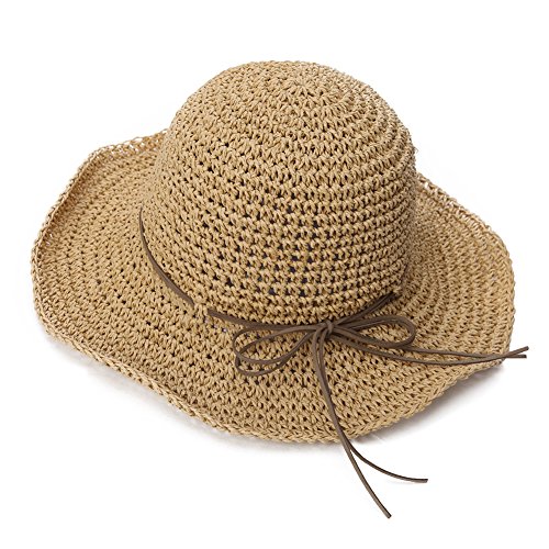 Comhats Sombrero de Verano de Paja con sombrilla para Mujer Sombrero de Sol Suelto de Playa de ala Ancha Kambel M