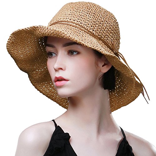 Comhats Sombrero de Verano de Paja con sombrilla para Mujer Sombrero de Sol Suelto de Playa de ala Ancha Kambel M