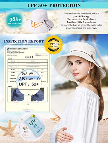 Comhats Sombrero de Verano para Mujer (protección UV 50+, con Correa para la Barbilla) Beige M