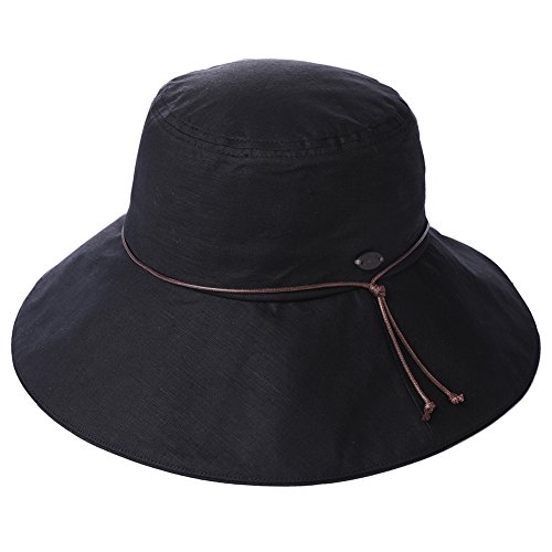 Comhats Sombrero de Verano para Mujer (protección UV 50+, con Correa para la Barbilla) Negro M