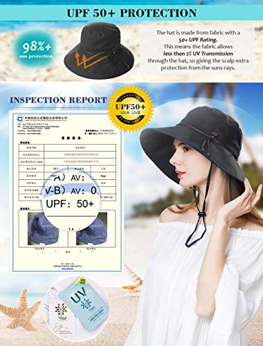 Comhats Sombrero de Verano para Mujer (protección UV 50+, con Correa para la Barbilla) Negro M