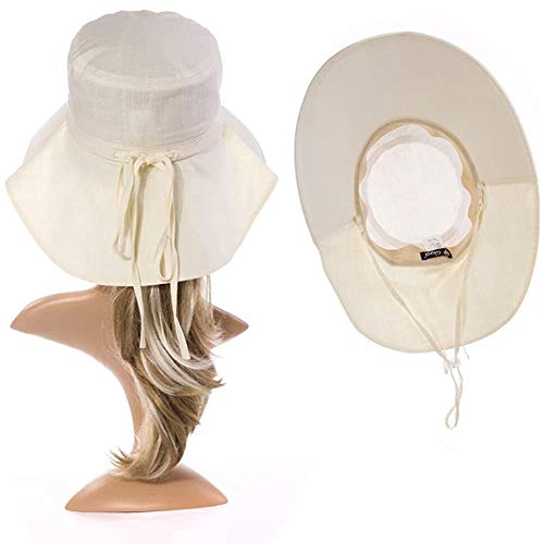 Comhats - Sombrero de verano para mujer, UPF 50, con ala ancha que protege hasta el cuello y correa de barbilla Beige 1005_Beige M