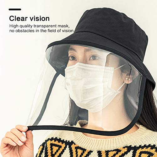 Comhats Sombrero plegable de verano UPF 50 + con cordón para el cuello para mujer, de algodón, 7-12 días entrega 91034B_Negro (sombrero + pantalla extraíble) M