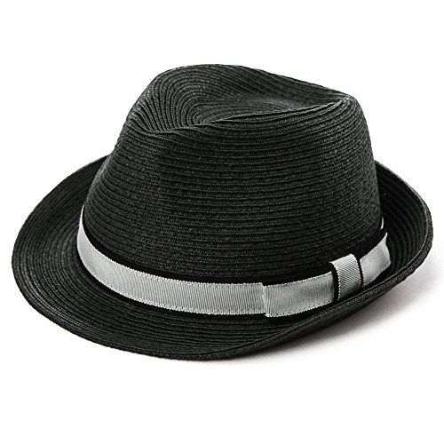 Comhats Unisex Paja Sombrero Hombres Empacables Fedora Trilby Panamá Verano ala Corta Negro L