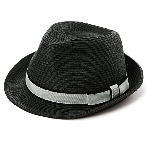 Comhats Unisex Paja Sombrero Hombres Empacables Fedora Trilby Panamá Verano ala Corta Negro M
