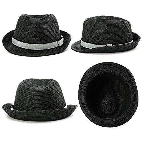 Comhats Unisex Paja Sombrero Hombres Empacables Fedora Trilby Panamá Verano ala Corta Negro M