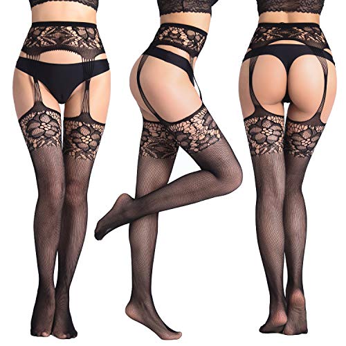 Comius 5 Pairs Medias Lencería Liguero Muslo Panti Medias, Medias Lencería Medias de Liga para Mujer
