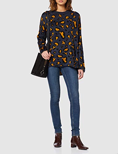 COMPAÑÍA FANTÁSTICA Jersey Leopardo, Azul (Animal 000054), 42 (Tamaño del Fabricante:L) para Mujer