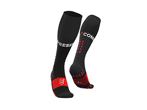 COMPRESSPORT Full Socks Run Calcetines de alta compresión para correr - Mejore su rendimiento - Soporte muscular, confort superior y ultraligero - Ciclismo, running, trail y triatlón, Negro, T1