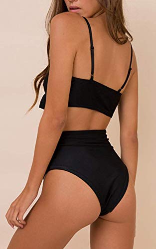 Conjunto de Bikini de Cintura Alta para Mujer Traje de Baño de Dos Piezas Traje de Baño de Nudo de Corbata de Guinga