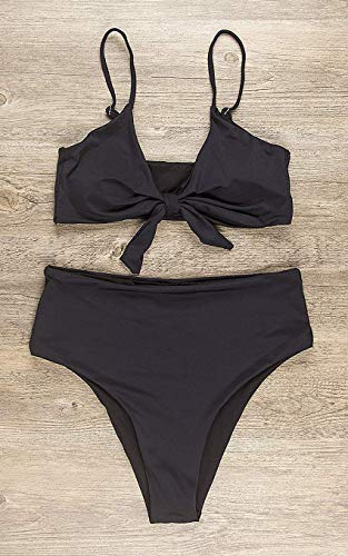 Conjunto de Bikini de Cintura Alta para Mujer Traje de Baño de Dos Piezas Traje de Baño de Nudo de Corbata de Guinga